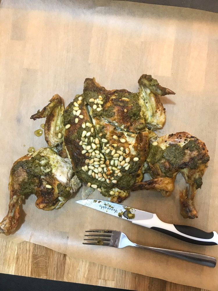 Pesto Spatchcock Roast Chicken